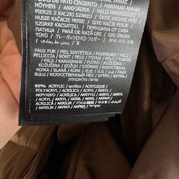 GUESS Janina Brown Long Line Faux Fur Hood Full Zip Down Puffer Jacket Size L - Picture 11 of 14